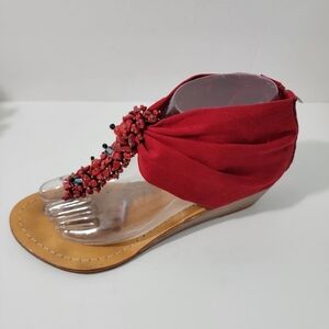Women's Red Bohemian Beaded Stones Back Zip Smer Sandals Size 7